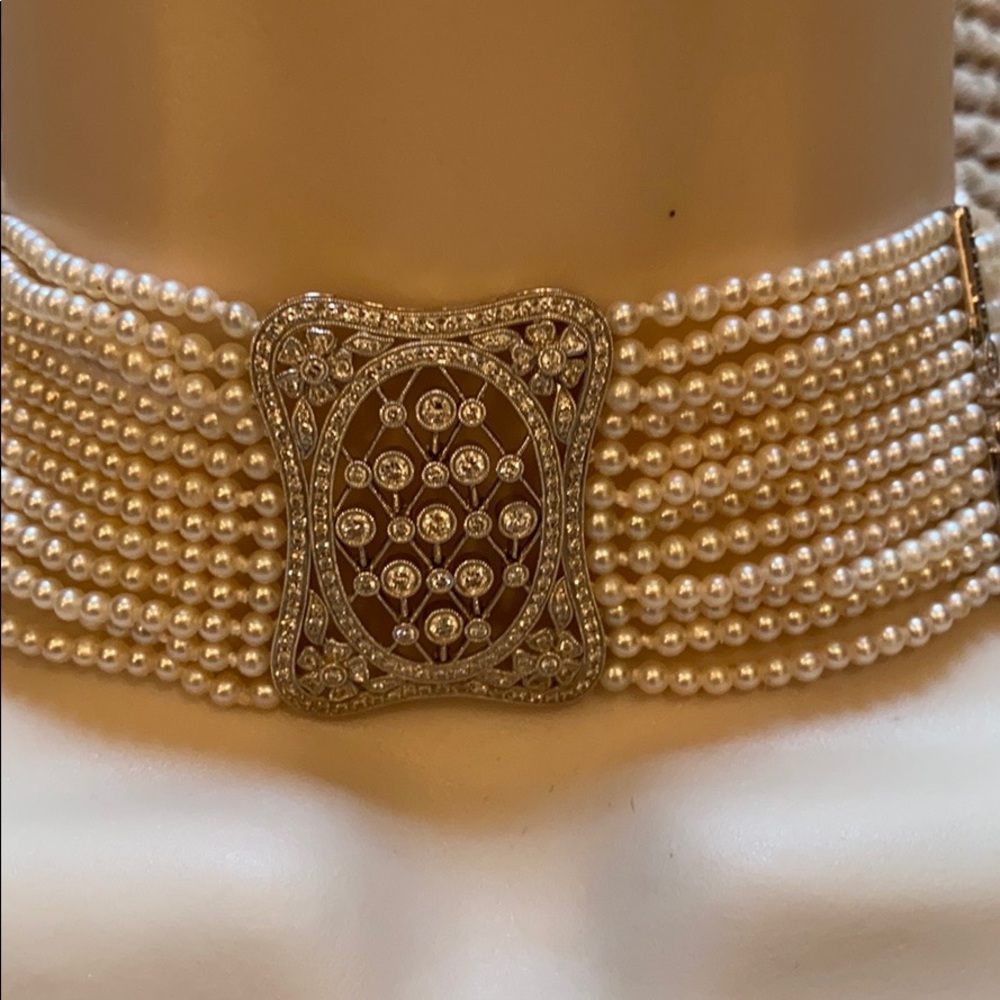DIAMOND PLATINUM AND SEED PEARLS  CHOCKER - Picture 14 of 16